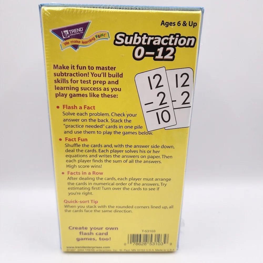 New- Subtraction 0-12 Skill Drill Flash Cards Trend - Picture 2 of 3